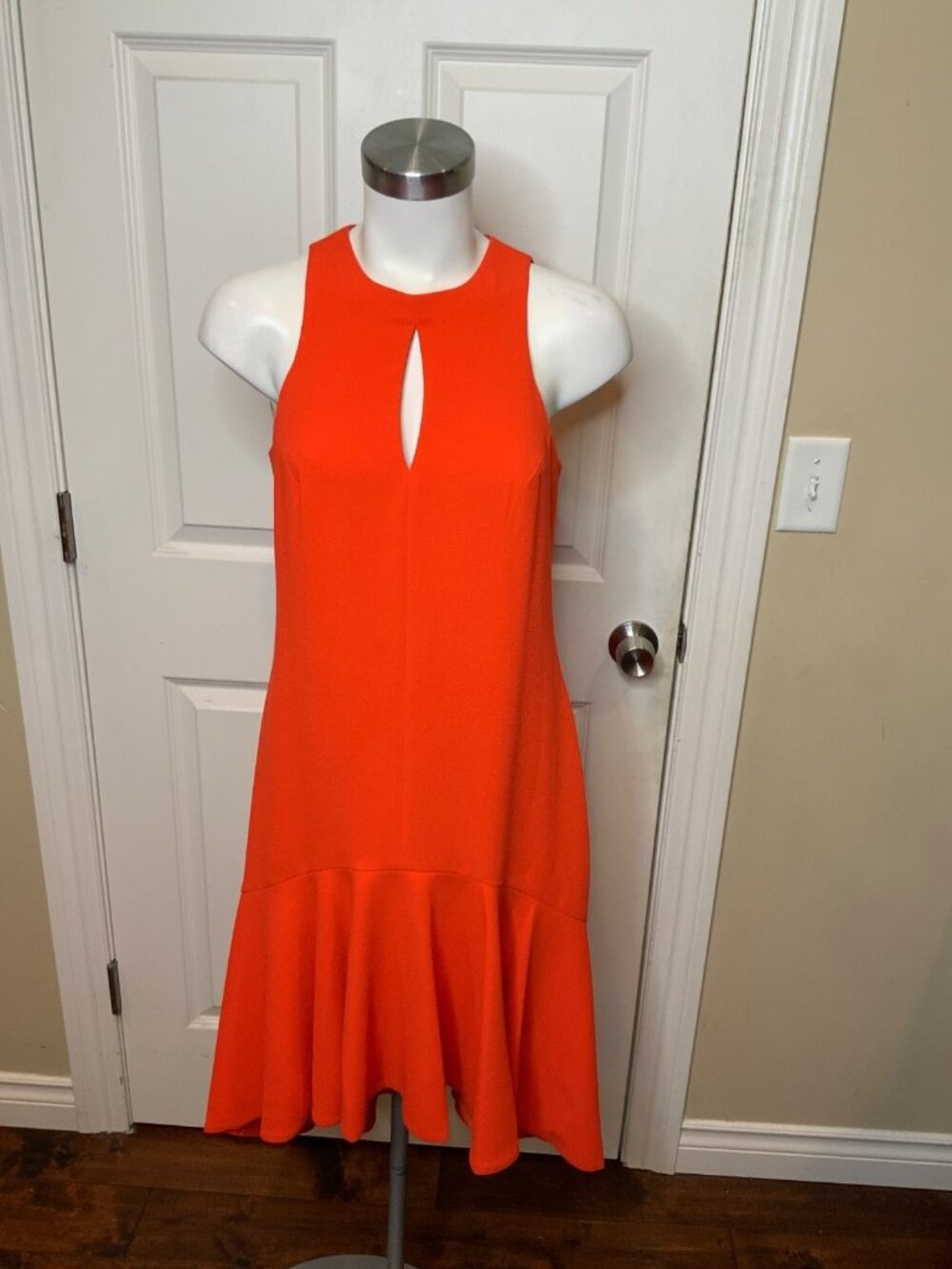 Trina Turk Orange Crepe Sleeveless Fit & Flare High Low Dress, Size 2